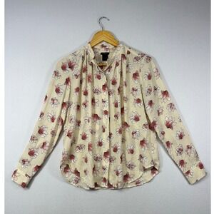 Floral Cottagecore Ann Taylor Factory Women XS Cream Pink Long Sleeve Blouse Top